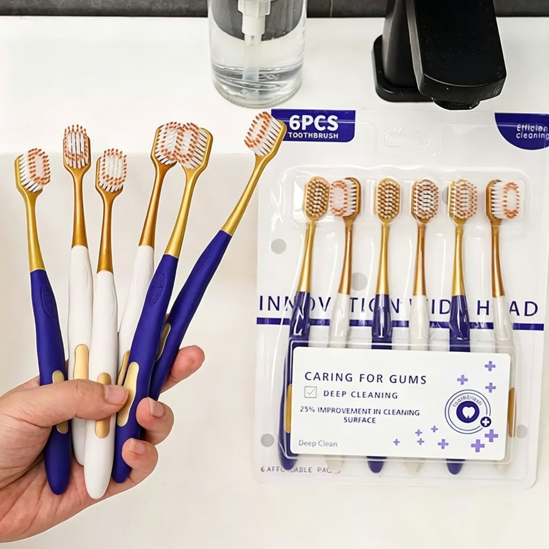 Bamboo Toothbrush Set - High Quality Wide Head Household 6-pack