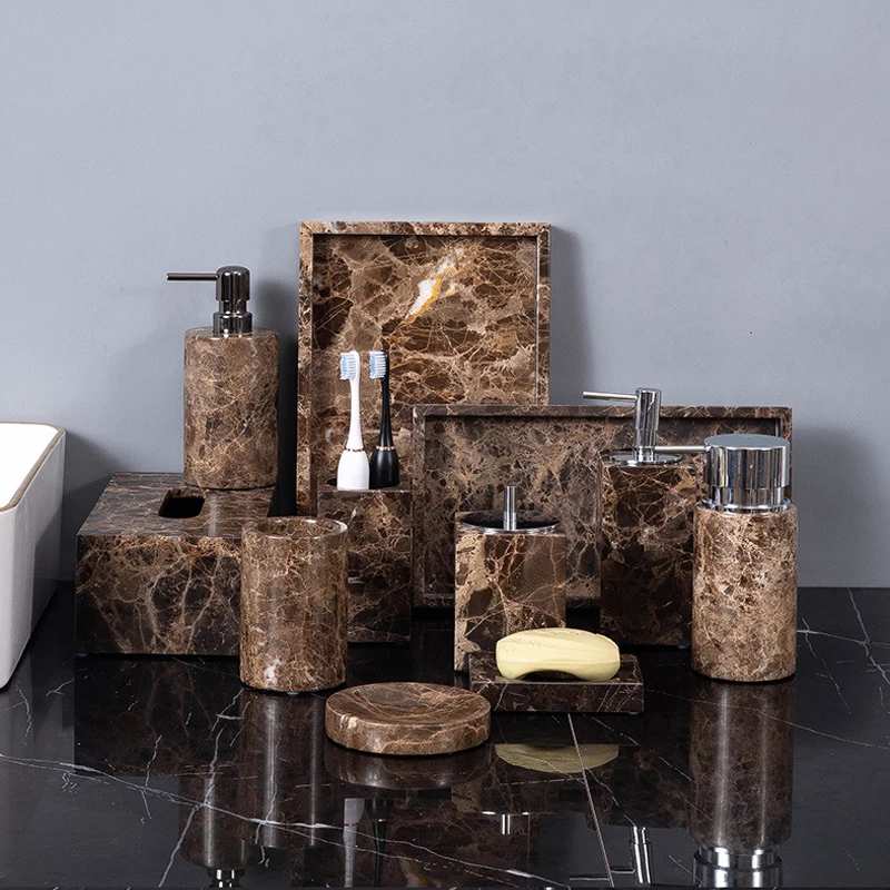 Emperador Dark Natural Marble  - Bamboo Toothbrush Set 评论和价格
