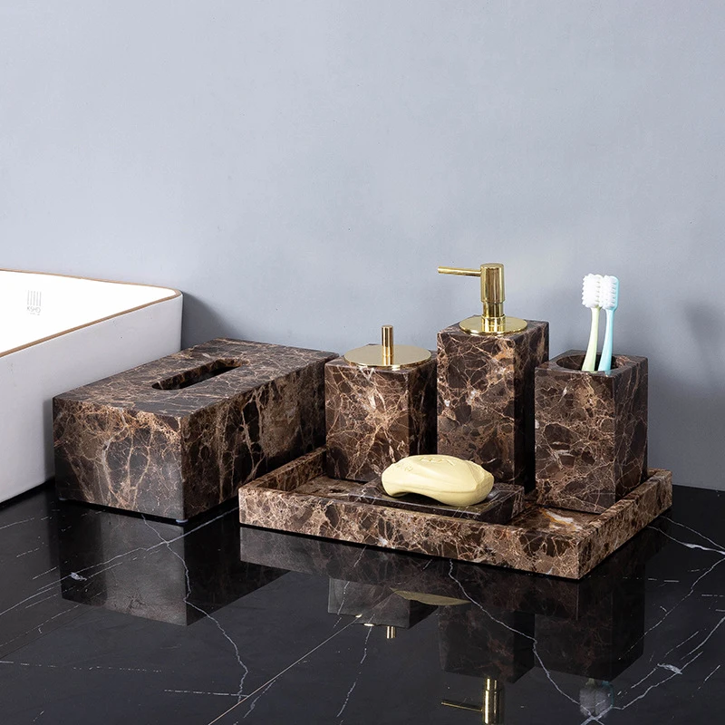 Emperador Dark Natural Marble  - Bamboo Toothbrush Set 评论和价格
