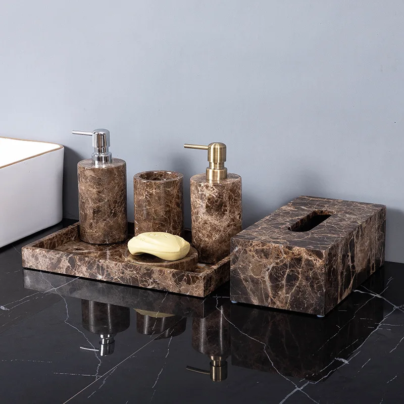 Emperador Dark Natural Marble  - Bamboo Toothbrush Set 评论和价格
