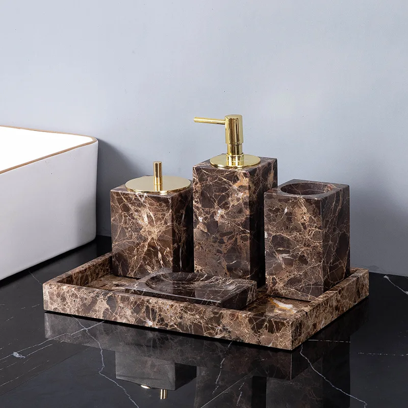 Emperador Dark Natural Marble  - Bamboo Toothbrush Set 评论和价格