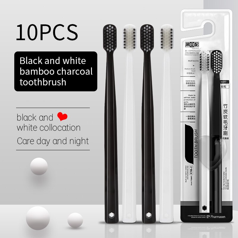 10PC Bamboo Charcoal Brush Sil - Bamboo Toothbrush Set 评论和价格